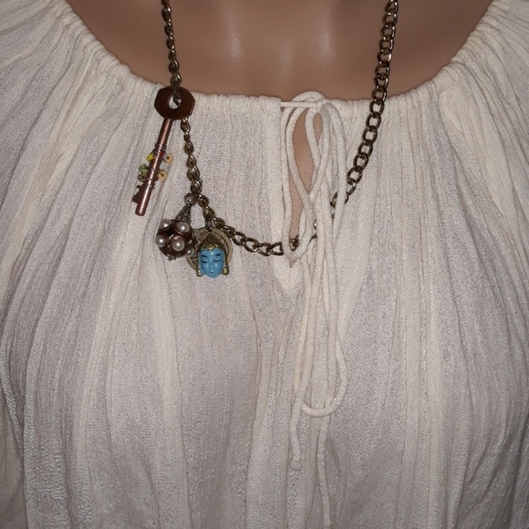Ralph Lauren blouse boho * 3 charm necklace - Picture 2 of 5